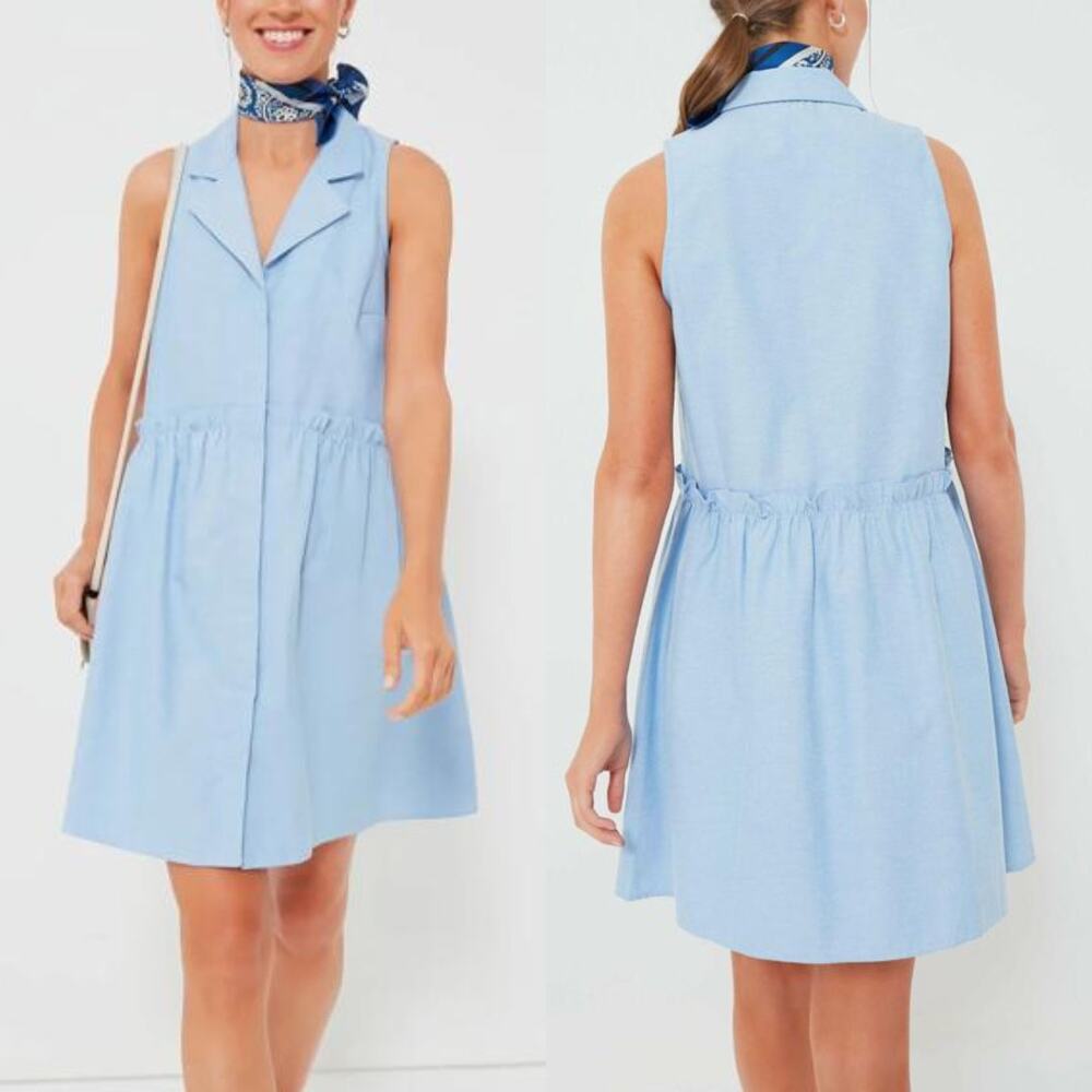 ❌SOLD❌ Tuckernuck $148 Oxford Blue Royal Sleeveless Shirt Ruffle Dress Size XS